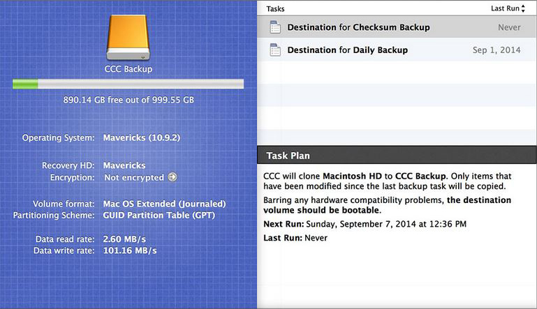 The Bombich Disk Cloning UI is shown, which shows a progress bar for the cloning process and information about what is being cloned.