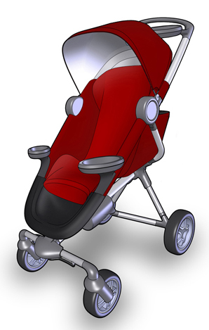 A concept drawing of the power folding stroller is shown.